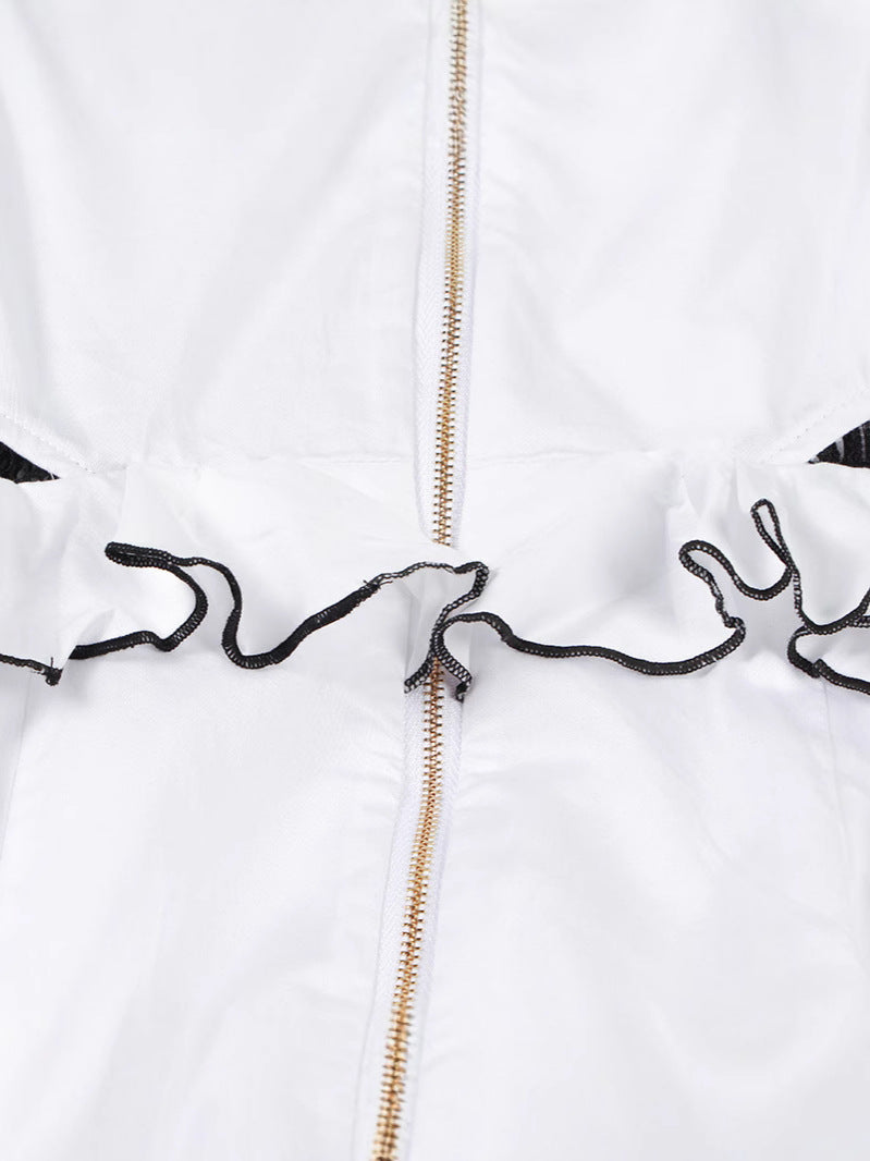 Temperament Dress Women's Dress 2025 Spring New Word-Collar Irregular Lace Splicing Beautiful White Dress