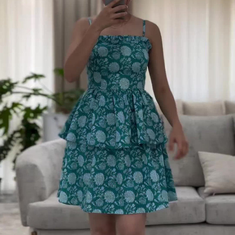 Summer New Women's Waist Sling Belts With Chest-Scarded Back Prints Thin Vacation Short