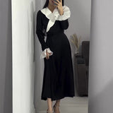 Cross Lotus Collar Temperament Black And White Bumpy Leaf Sleeve Umbrella Dress Dress Dress Dress