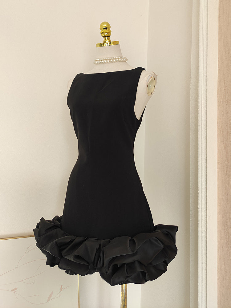 Sheath Black Satin Holiday Dress Travel Vacation Dresses Short Birthday Dress SD1252