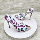 Summer Word Drag High Heel Shoes 12CM Tip Finger Fine Heel Sexy Printed Women's Shoes High Quality Shoes
