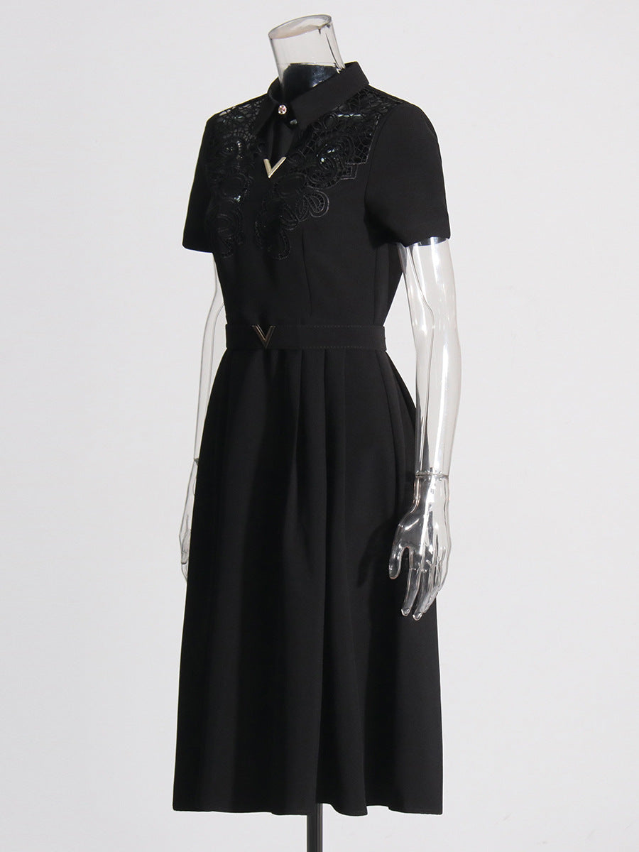 Temperament Style Dress 2025 Summer New Collar Hollow Crouses To Collect Belt Long Dress Women's Dress