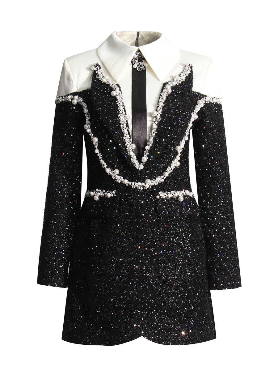 Version Of Temperament Small Fragrant Wind 2025 New Fashion Name Spliced Studded Short Dress Woman