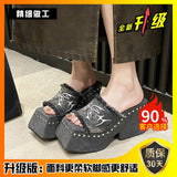 Slippers Women Wear 2024 Summer New Butterfly Thick-Bottomed Slippers Millennium Hot Girls Sexy Toe High-Heeled Sandals High Quality Shoes