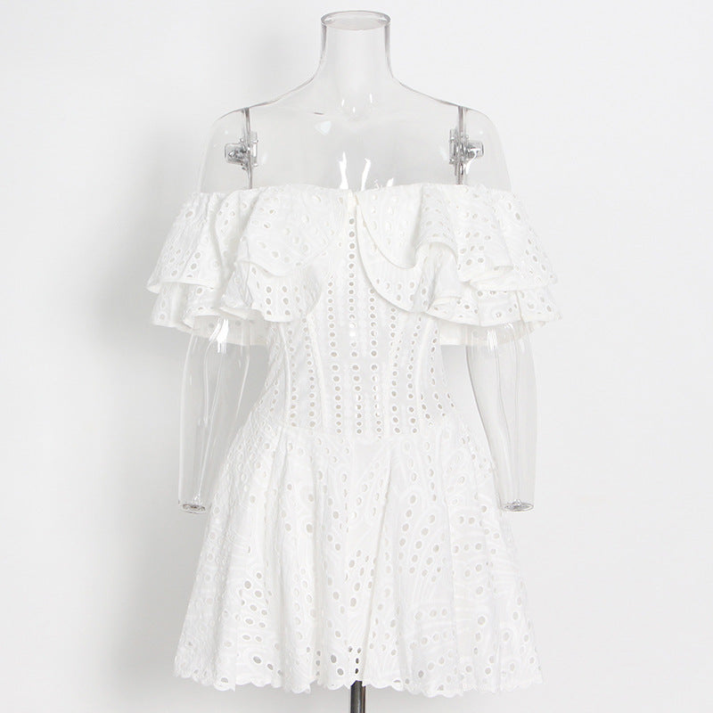 New Australian Trendy Design Elegant Short Dress Word Collar Lanky Thin Dress Woman