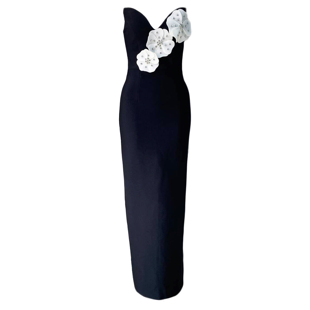New Sexy Brat Banded Dress Flowers Diamond Open Fork Party Dress Long Dress