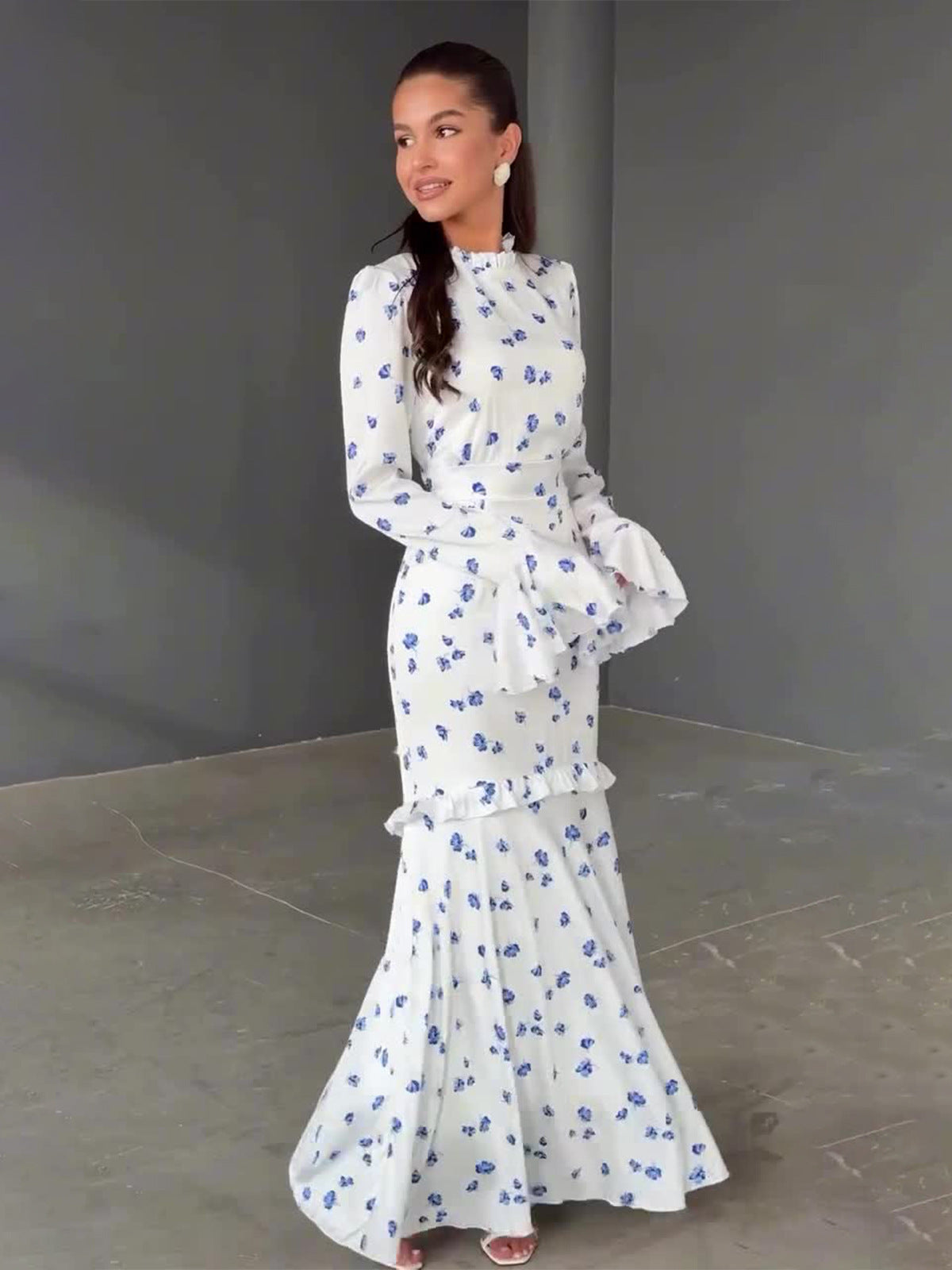 2025 Gentle Wind Small Fresh Flowers And Leaves Side Long Repair Dress