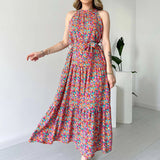 Women's Summer Hanging Sleeveless High-Waisted Body With Temperament Fashion Floral Dress