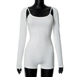 Women's Summer 2024 New Solid Colored Sleeve Slinged Evening Shorts DJPT