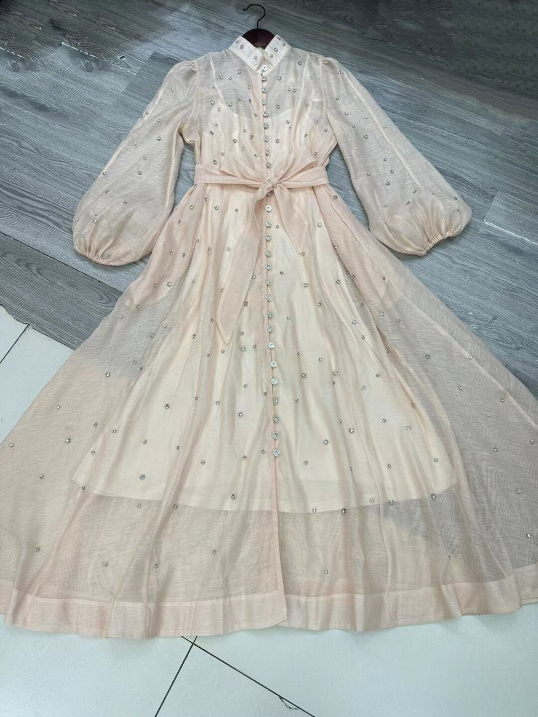 Early Spring Luxury Diamond Collar Lantern Sleeve Single Buckle Temperament Dress Dress Dress