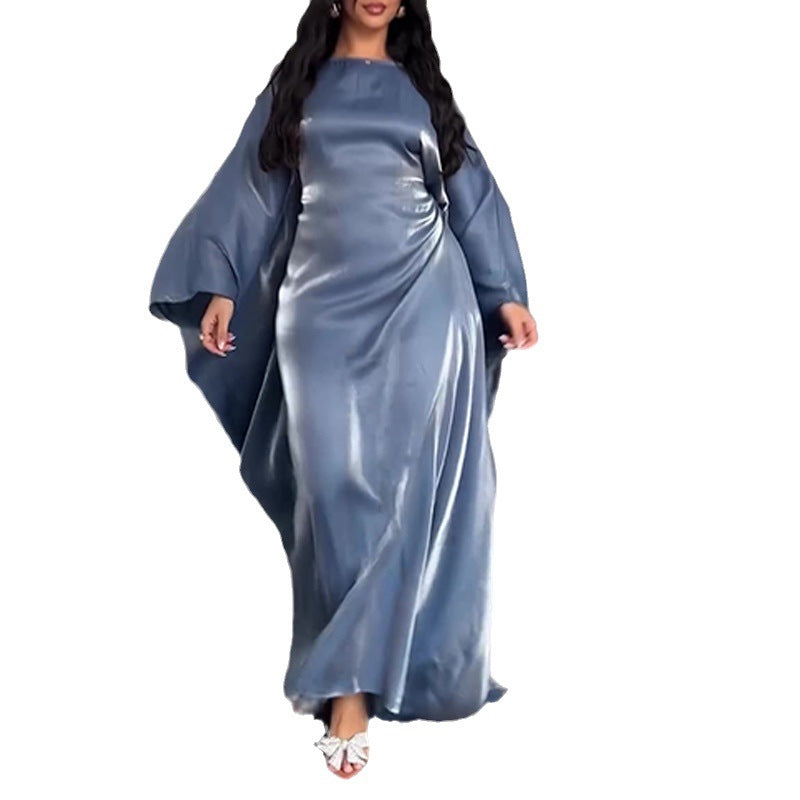 Women's Autumn Round Collar Light Robe Bat Sleeve Fashion Comfortable Dress