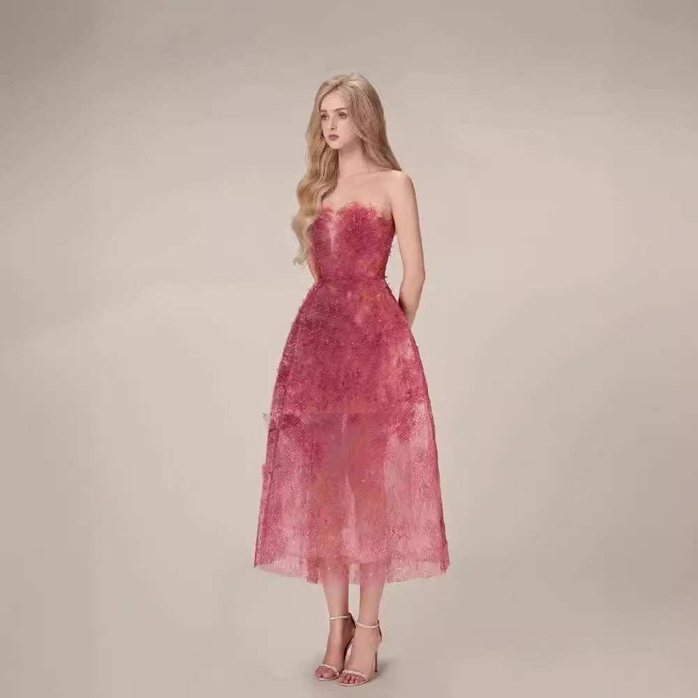 2025 Three-Dimensional Flower Lace Perspective Yarn Dress Dress Dress Dress Dress Woman