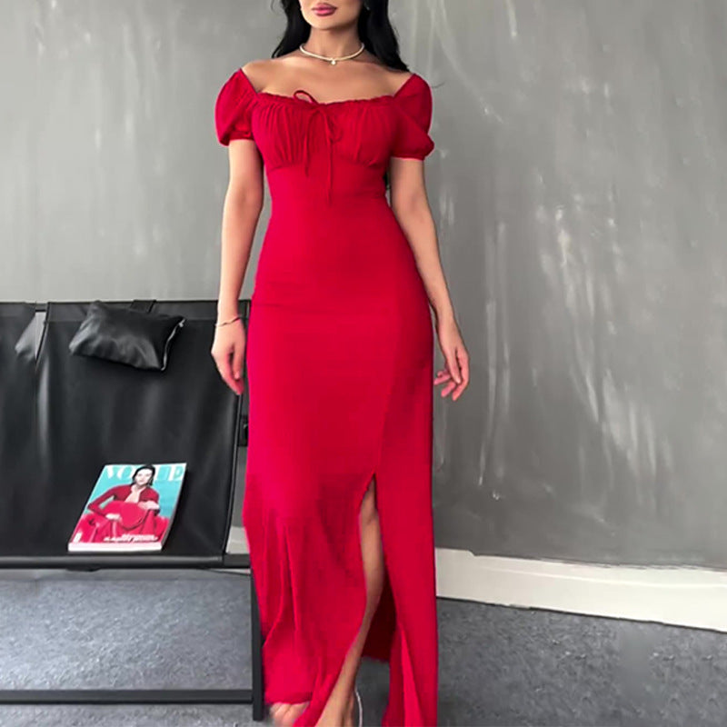 Women's Summer Braided Dress Soaked Sleeve Open Bag Hip Dress Woman