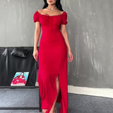 Women's Summer Braided Dress Soaked Sleeve Open Bag Hip Dress Woman