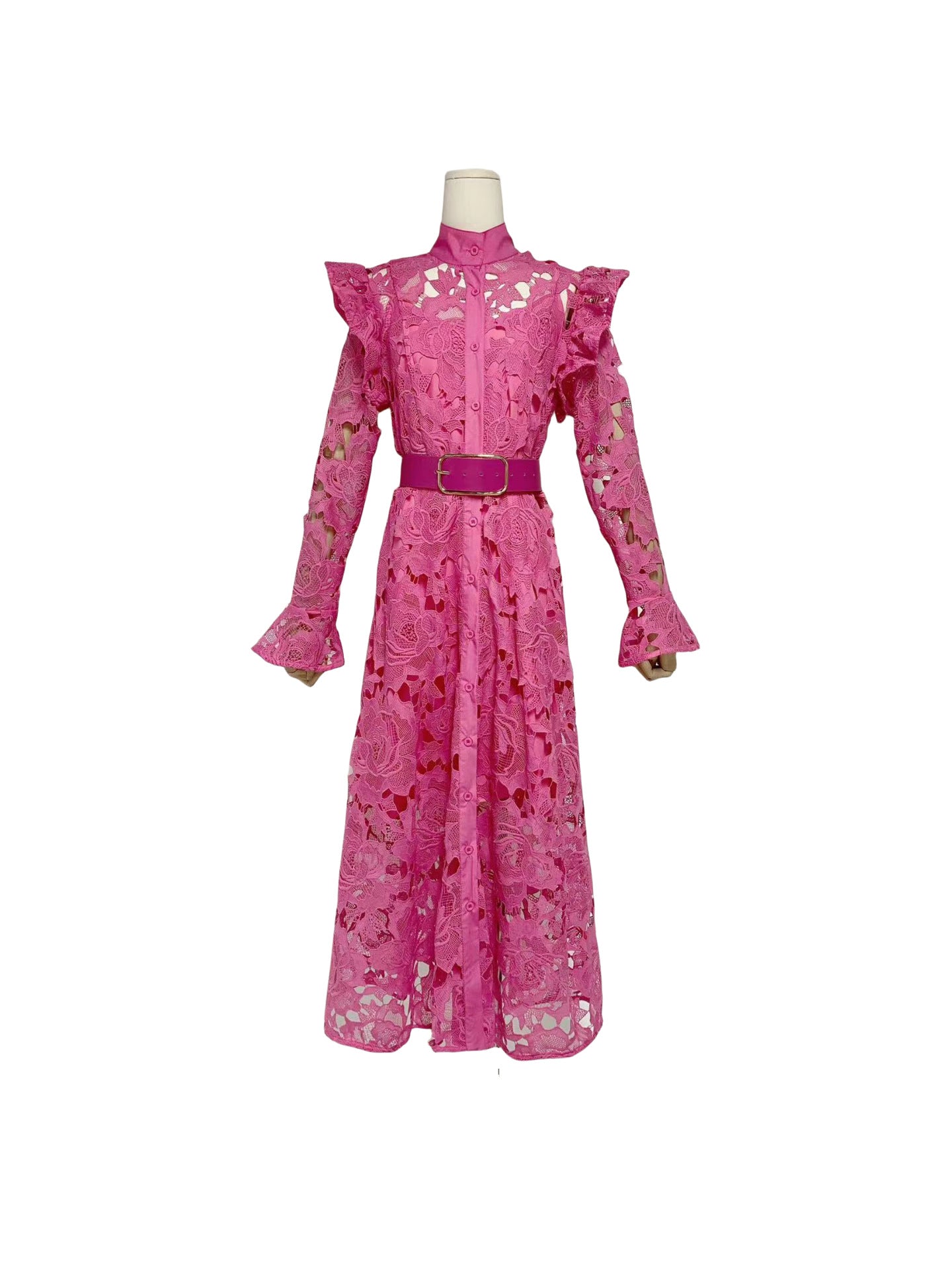 French Retro Elegant Style Embroidery Dress Collared Cardigan High-Waist A-Shaped Dress