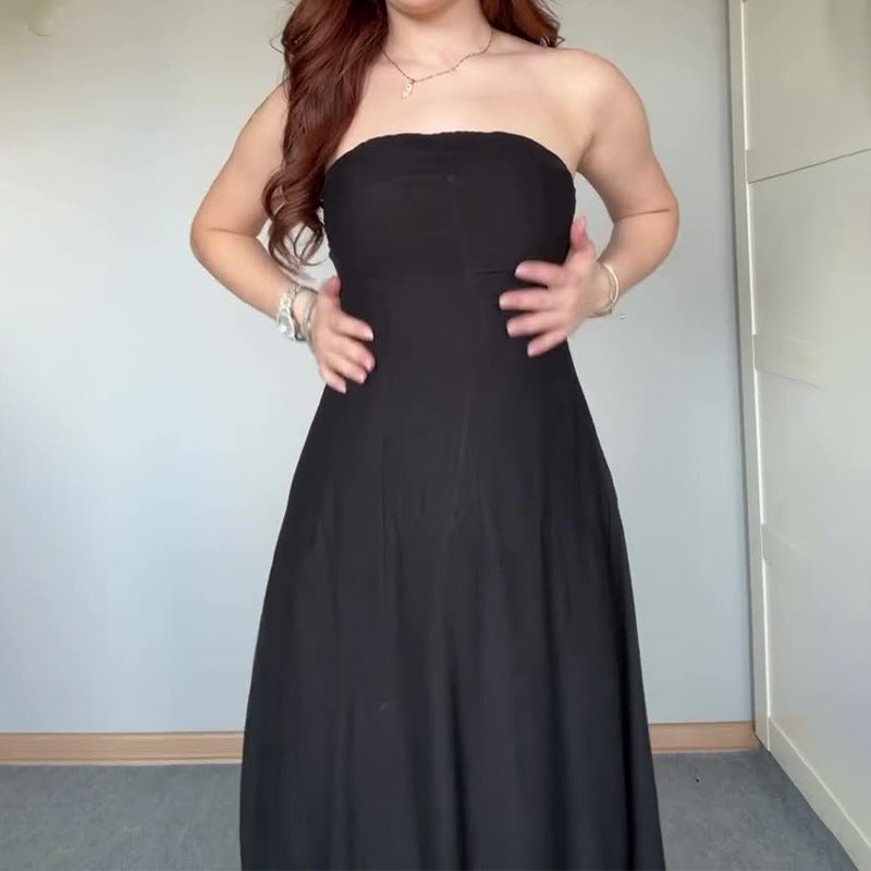2024 New Female Decoration Height Waist Simple Temperament High-Grade Breast-Smear Lightweight Dress