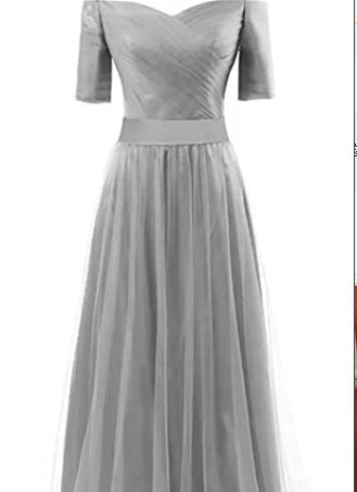 Evening Dress Woman 2025 Summer Temperament Atmospheric Elegant One-Word Shoulder Host Maid Dress Small Thin