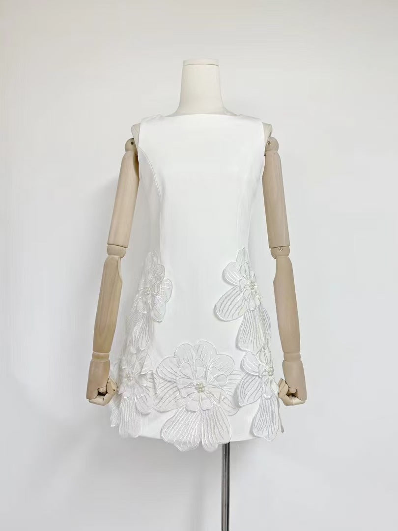 Dress 2025 Summer Banquet Stylish Elegant Round-Neck Three-Dimensional Flowers Sleeveless A-Shaped Dress Skirt