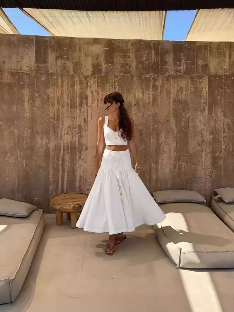 Summer Australian Holiday Cowboy Sling + Milky Bagfish Tail Half-Socked Skirt Set