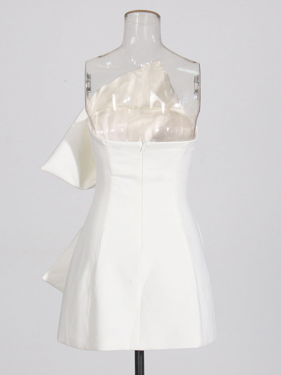 Dress Dress 2025 Summer New High-End Feel Bow Asymmetrical Decorative Bra Dress Dress Woman