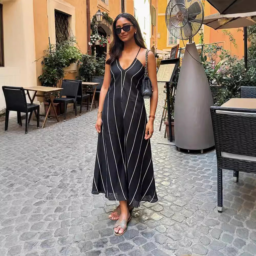 Summer 2024 Beach-Winded Holiday Sexy Striped Sling Dress