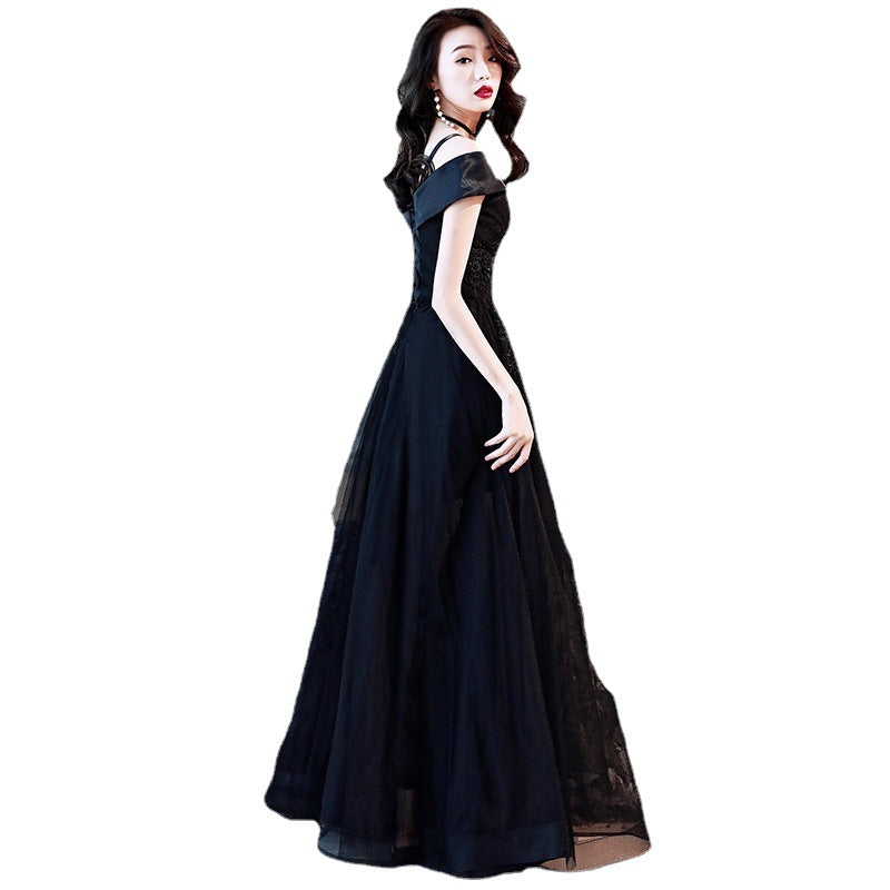 Evening Dress 2025 Spring Shoulder Birthday Dinner Party Host Art Examination Dress Woman