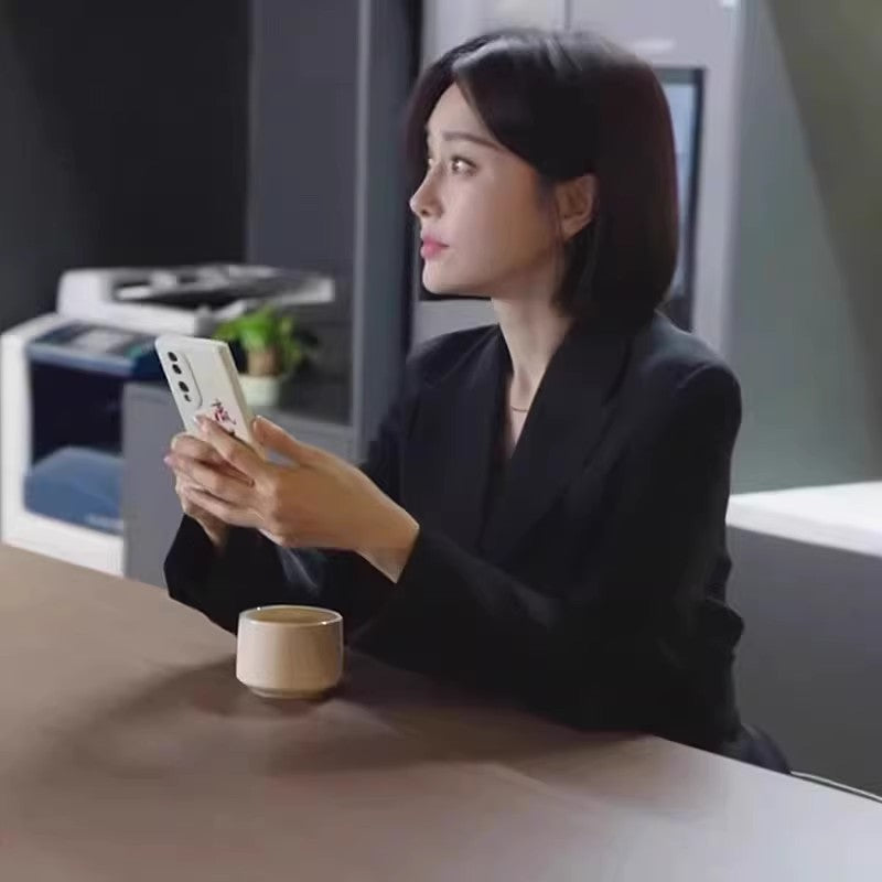 2025 Black Small Suit Collar Lady Workplace Coat