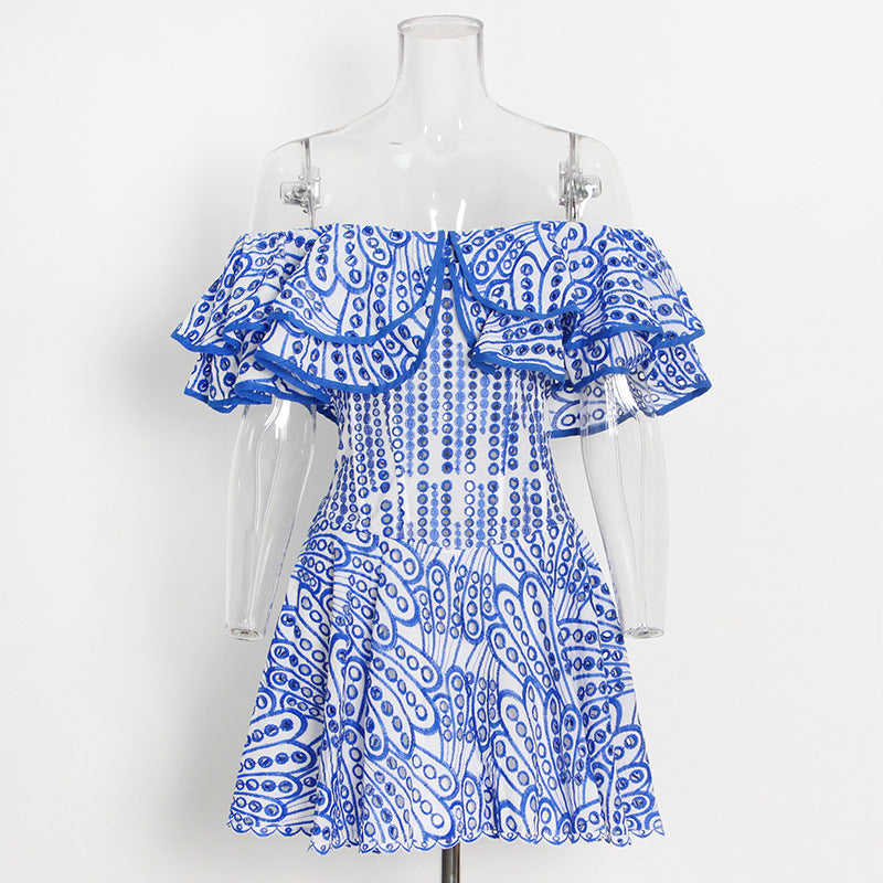 New Australian Trendy Design Elegant Short Dress Word Collar Lanky Thin Dress Woman