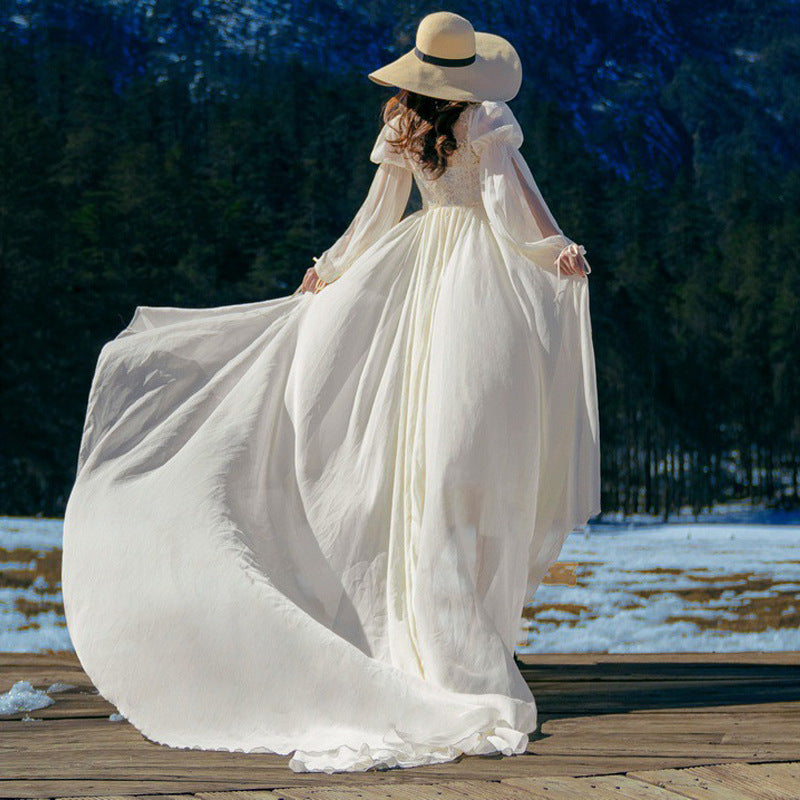 Seaside Holiday Dress Long Sleeves Sun-Drag Long Skirts Outside Wearing Shirt Beach Dress Morning Robes