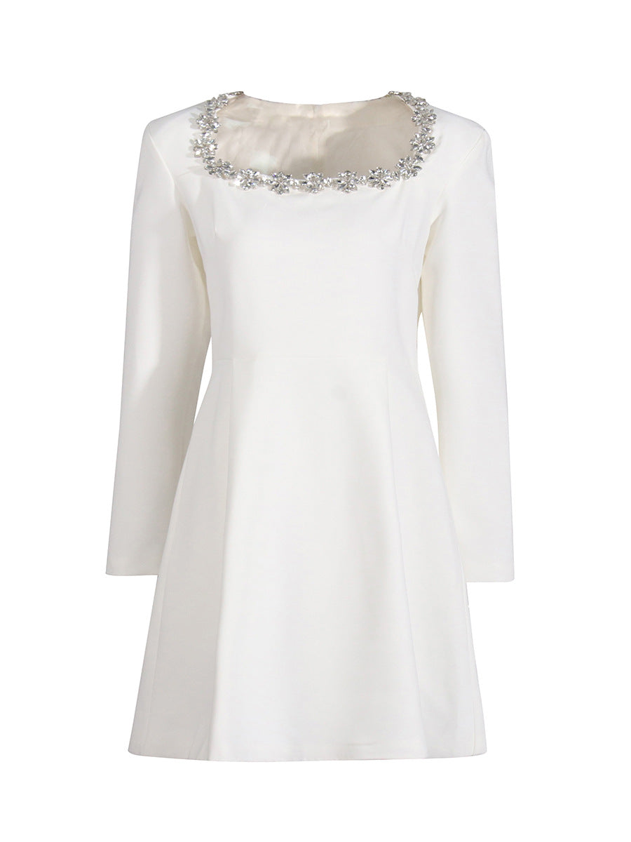 Famous Sexy Light Extravagant Evening Dress 2025 Spring New Square Collar Diamond Splicing Short-Term Waist Dress