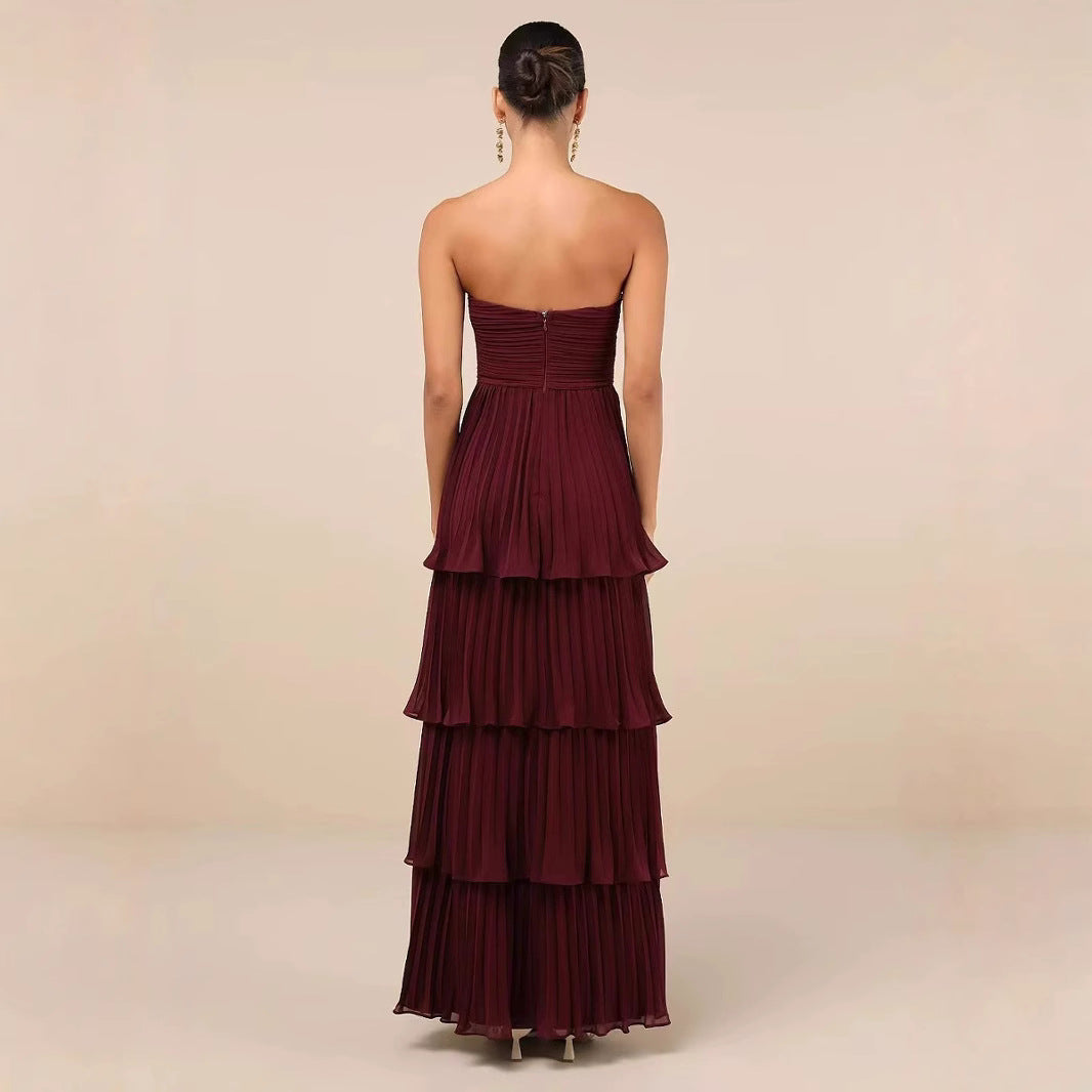 Women's New Breast-Laminated Folded Evening Dress Dress HZ0628