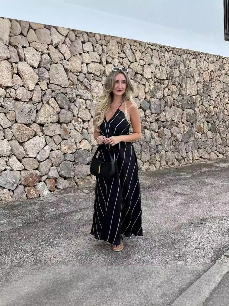 Summer 2024 Beach-Winded Holiday Sexy Striped Sling Dress