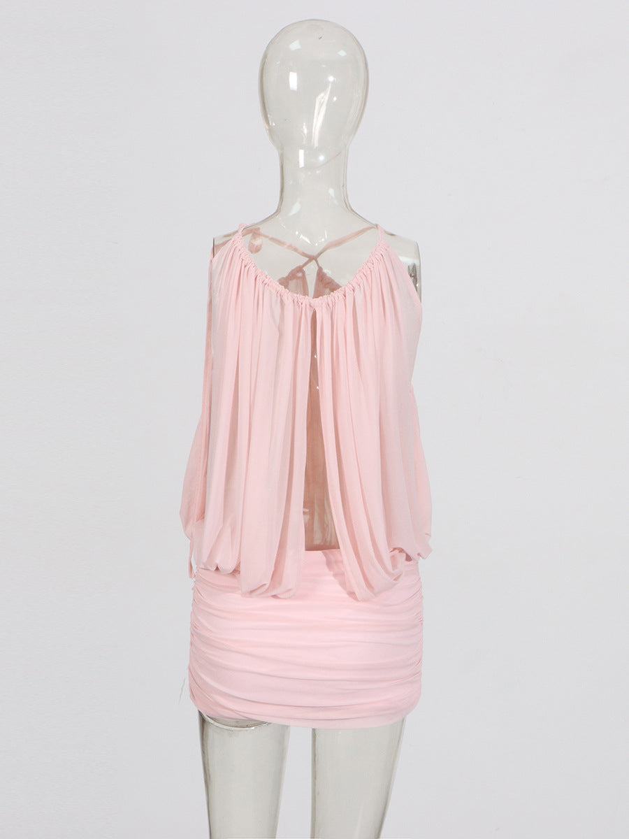High-End Atmosphere Short Dress 2025 New Short Dress 2025 New Neck Chiffon Dress Dress Women's Dress