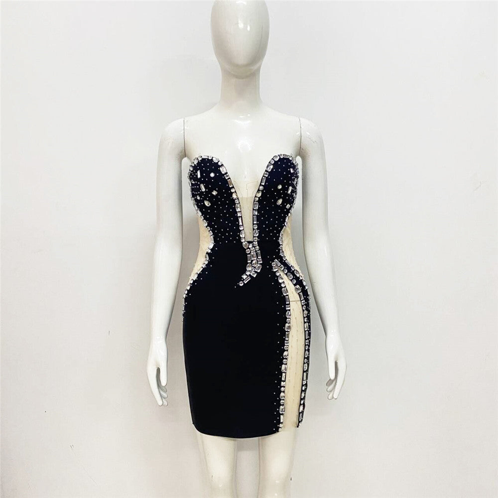 Sexy Bra Straplet Dress Fashion Studded Party Dress