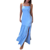 Summer New Women's Back Hollow Solid Color Tie Dress