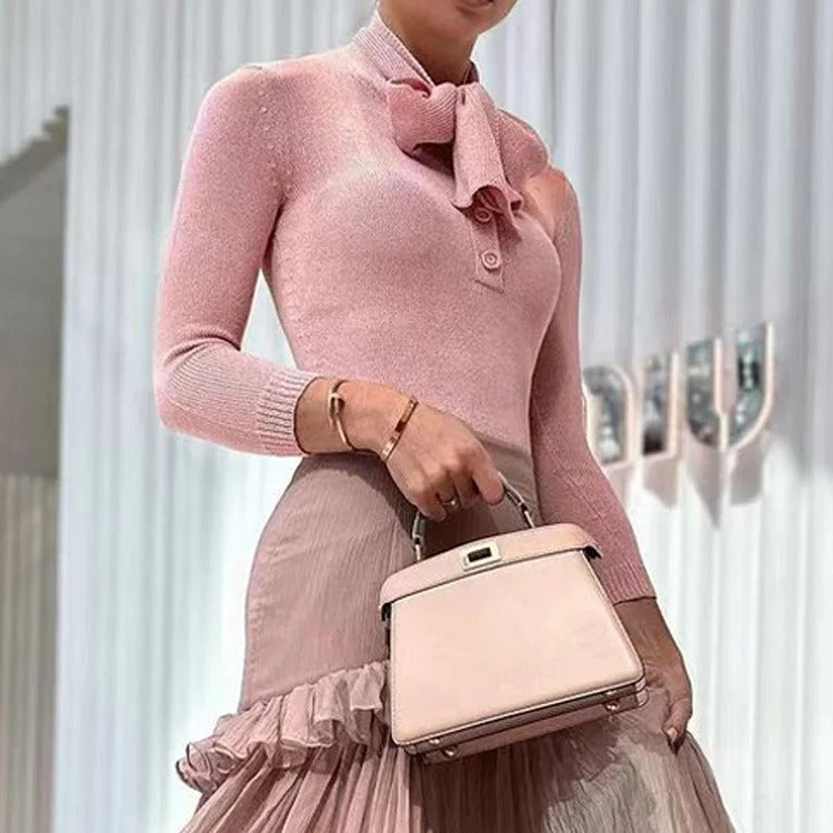 New Fashion Temperament Knitted With Folded Perspective Elegant Cake Skirt