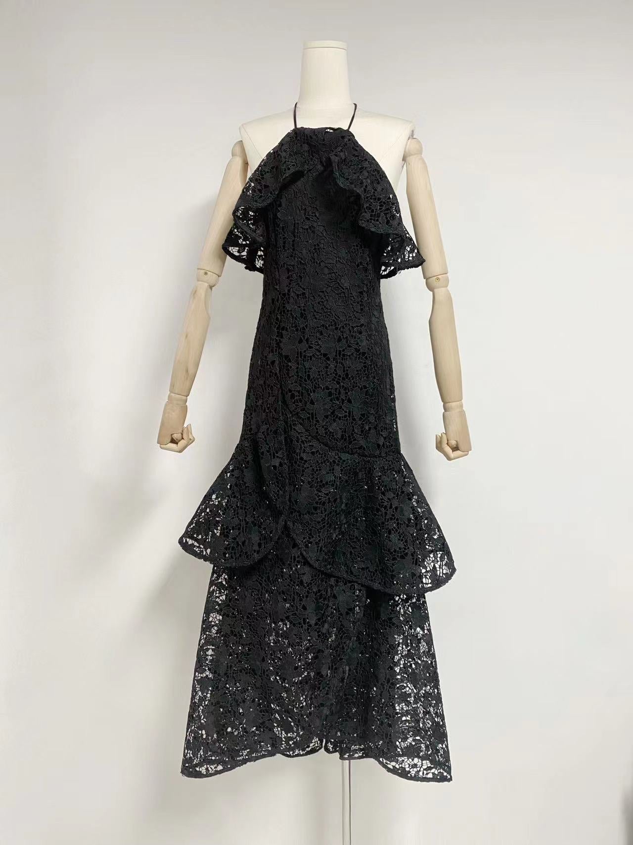 Model 2025 Summer New Sexy Tight Dress Body Body To Collect Waist Hollow Long Dress Woman