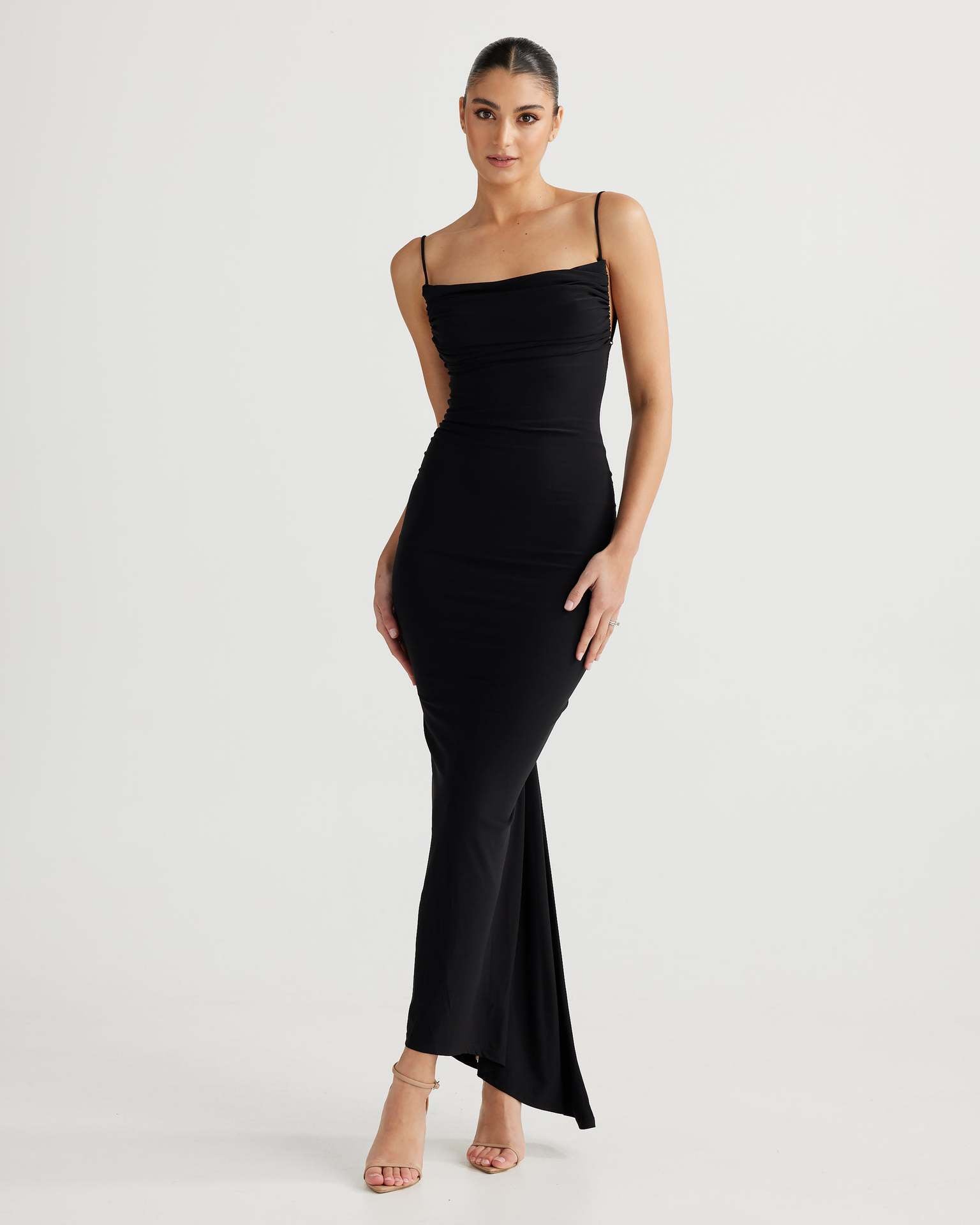 Sexy Fashion Showback Solid-Color Banquet Body-Body-Back-Up-Slinged Sling Dress