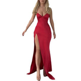 Sexy V-Neck Open Fork In 2024 Solid-Colored Banquet Showback Dress