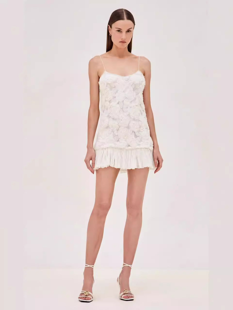 Summer New Sling Broth Three-Dimensional Flower Splicing Skirt Swing Short Dress Dress Woman
