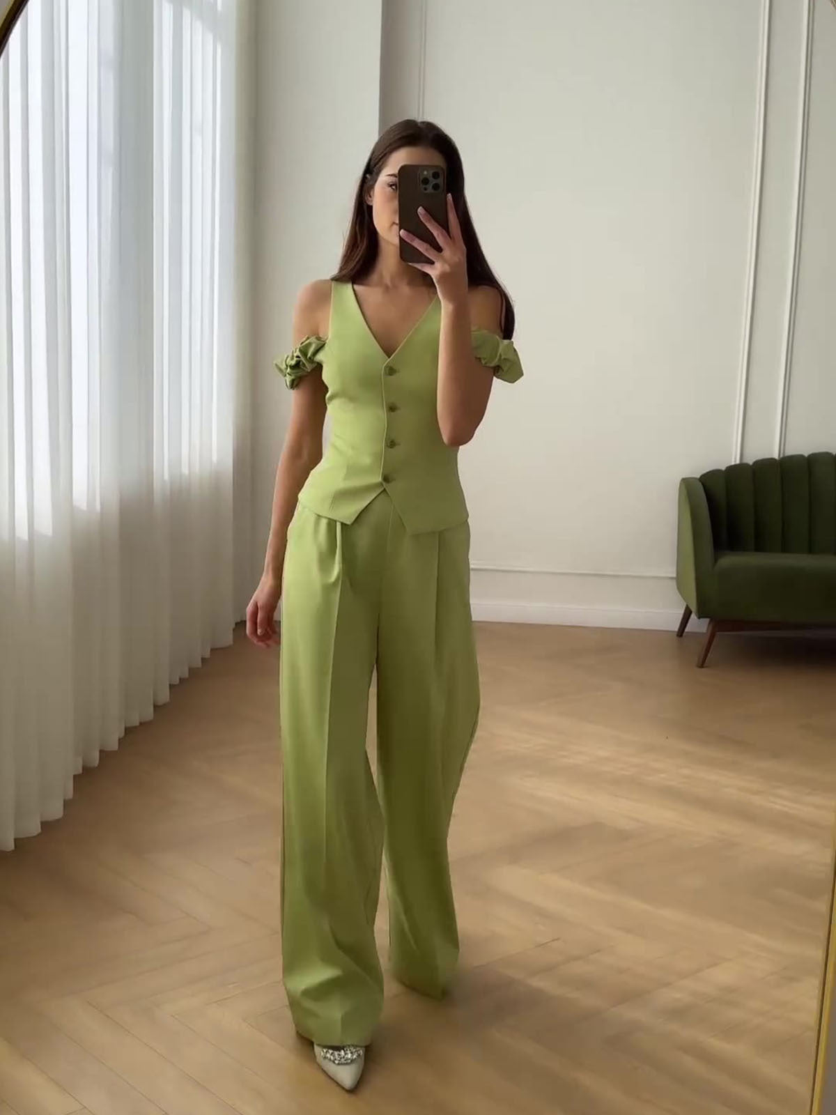 2024 Women's Commuting High-Waist Trend Solid Color Short-Sleeved Leisure Two Sets Of Women