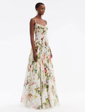 Niche 2024 Summer New Sling U Tie Sleeveless Print Waist Hollow Long Dress Woman