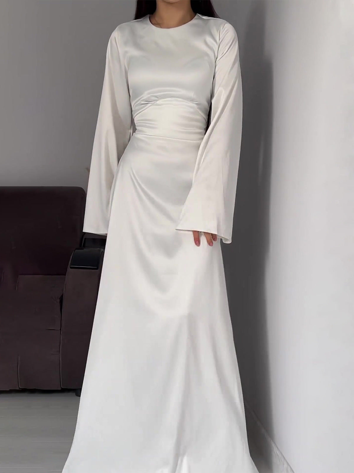 2024 New Waist-Skinny Strap Solid Long-Sleeved Long-Sleeved Dress Dress Dress Woman