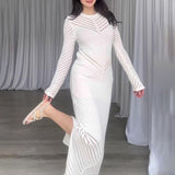 Women's Autumn Round-Collar Knitted Long Dress High-Waisted Waist-Coated Dress