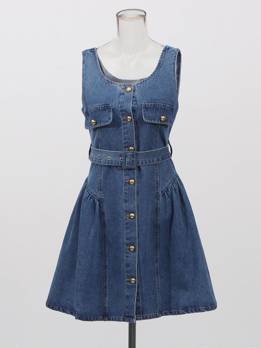 Trendy Cowboy Sling Skirt 2025 New Women's Summer Single Buckle Door Belt Belt Belt Belt Short Skirt Dress Dress Woman