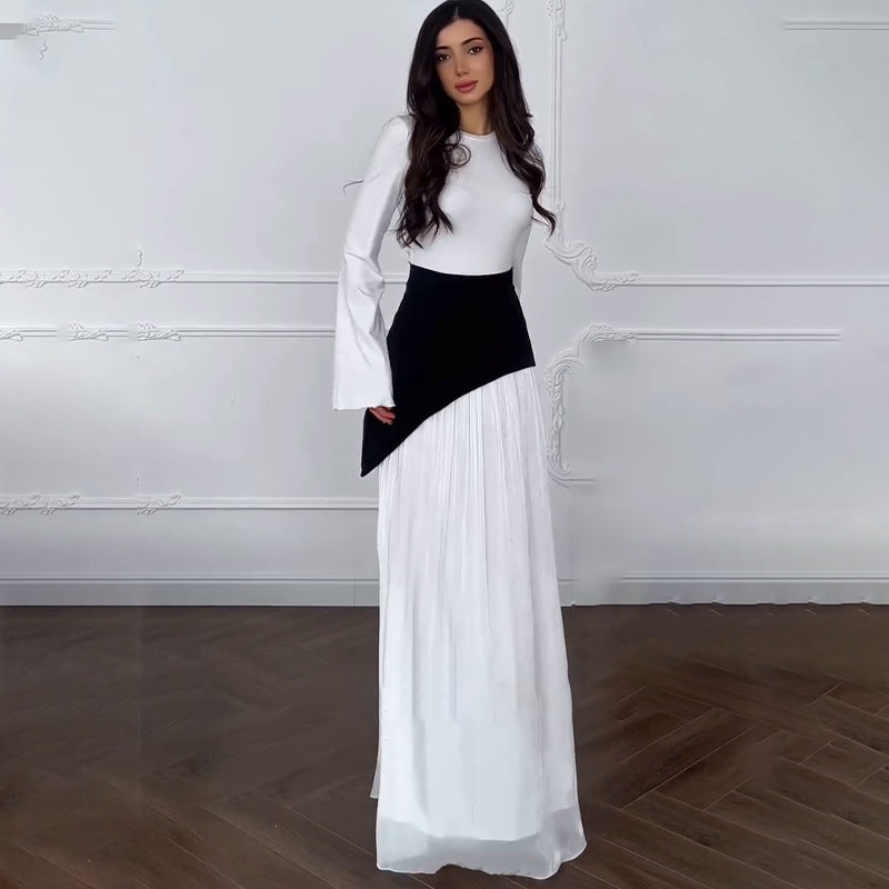 2025 New Solid Color Long-Sleeved Collar Splicing Body-Body-Suited And Hip Dress