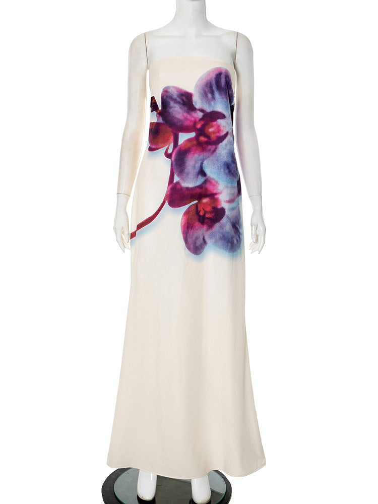 Women's Floral Print Braved Sleeveless Loose Dress Ultra-Long Dress DJPT