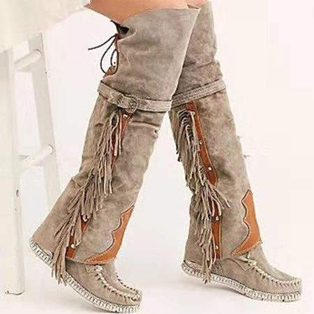 New Over-Knee Rivet Flat Bottom High-Top Boots Women Winter 43-Yard Boots High Quality Shoes