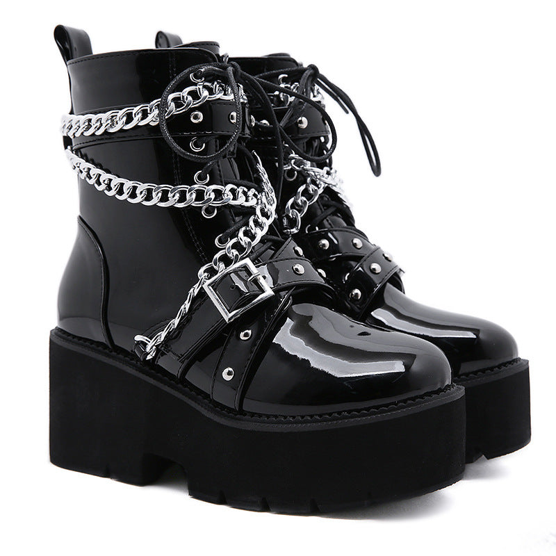 2025 Thick Bottom Slope And Short Boots Pine Cake Metal Chain In Front Of The Martin Boots Large Size Women's Boots High Quality Shoes