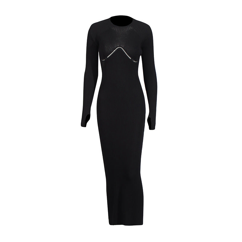 Temperament Sexy Elegant Style Dress 2025 Summer New Round Collar Hollow Design High-Sensing Knitwear Dress Woman